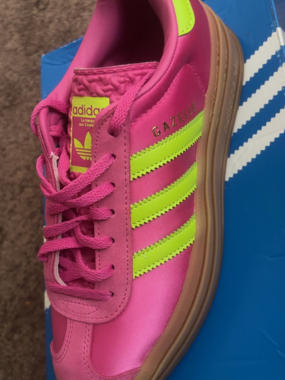 adidas Gazelle Kids Sneakers - Hot Pink with Neon Yellow Stripes